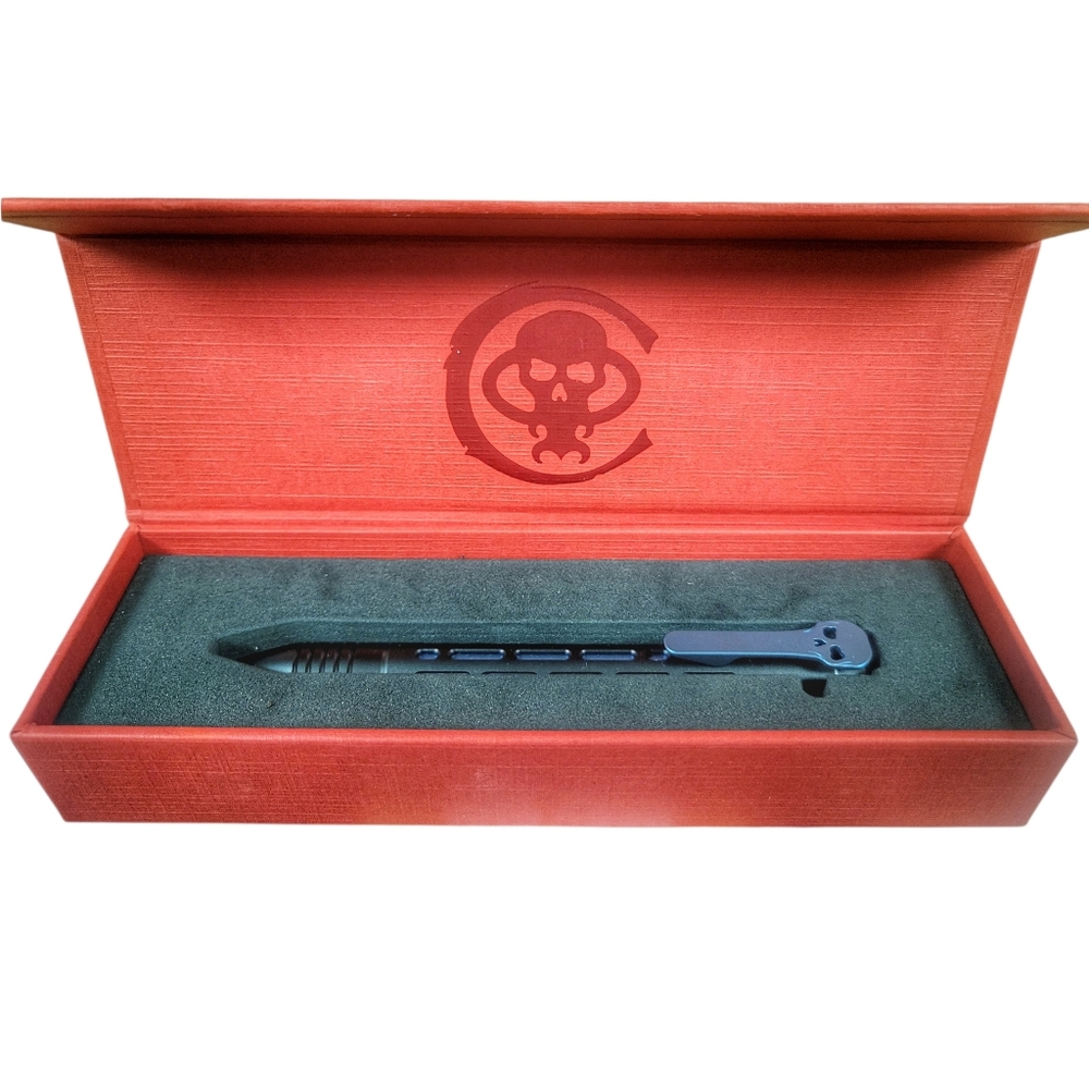 Chaves Knives // Vertical Lines Clicker Pen // Exclusive Black & Blue Ano - Picture 14 of 16